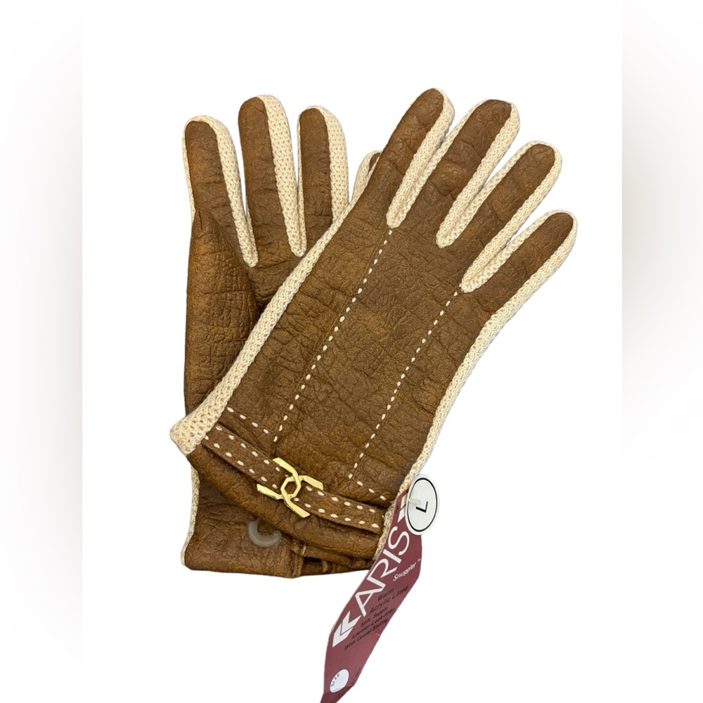 Aris‎ Women’s Brown and Tan Snuggler Gloves Size Large